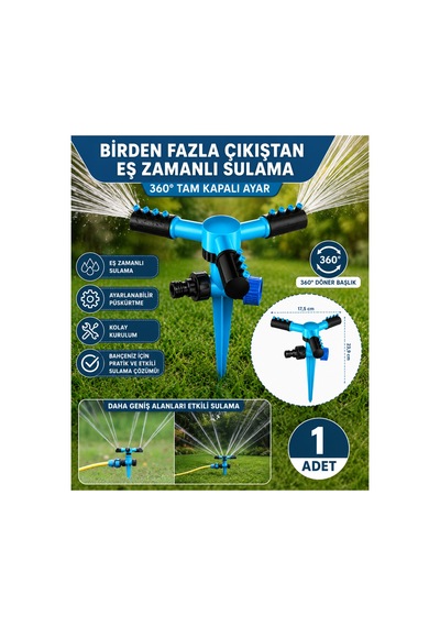 Otomatik Dönerli 3'lü Sprink Bahçe Sulama Fıskiyesi 360 Döner Sprey Sulama Başlığı