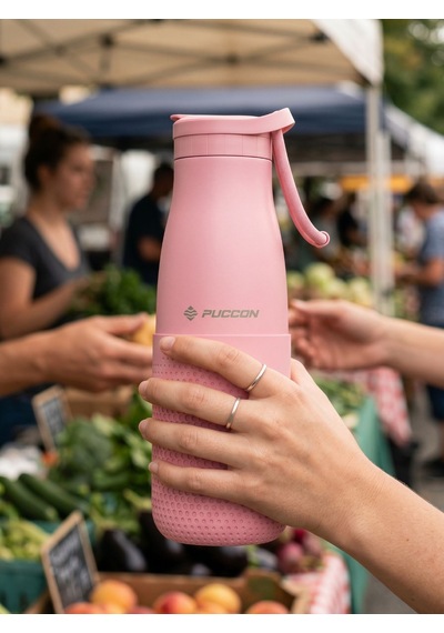 Puccon Pembe 500 Ml Çelik Okul Matarası - Silikon Gövdeli Nokta Çelik Termos - 50025