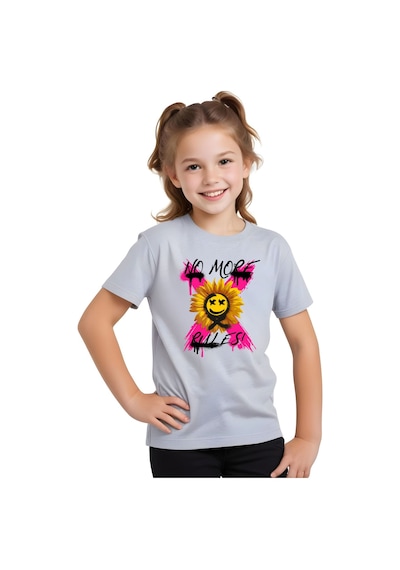Panios Kids X Rules Baskılı Kız Çocuk Kısa Kollu T-shirt Gri