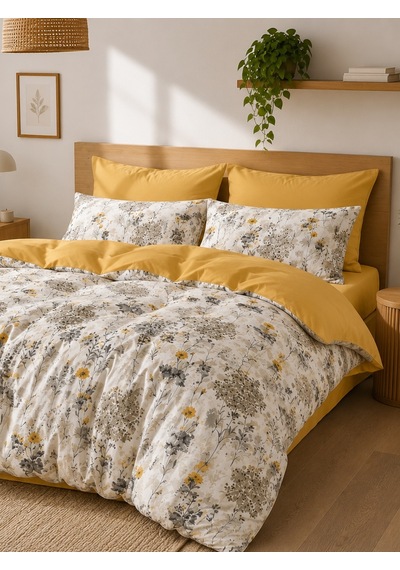 Mystory Home Çift Kişilik Nevresim Takımı Jaune Gri - Sarı