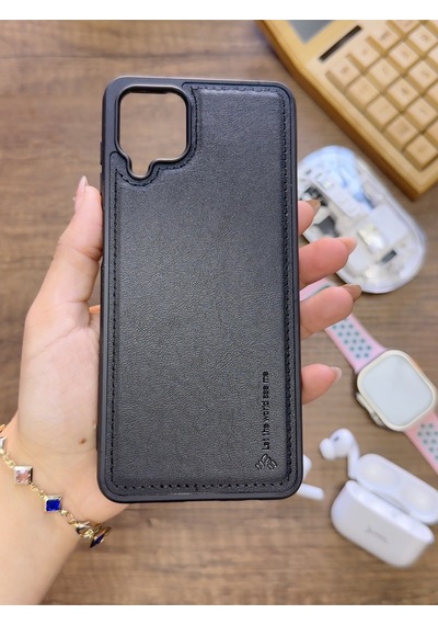 Samsung Galaxy A12 Uyumlu Premium Deri Dokulu Darbelere Karşı Dayanıklı Nazal Silikon Kılıf Siyah