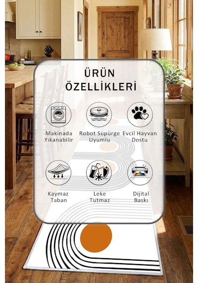 Beyaz Yıkanabilir Mutfak Halısı
