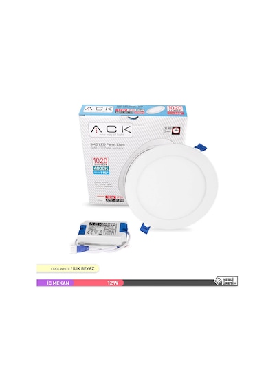 Ack 12W 4000K Ilık Beyaz Sıva Altı Yuvarlak Led Panel Armatürü AP