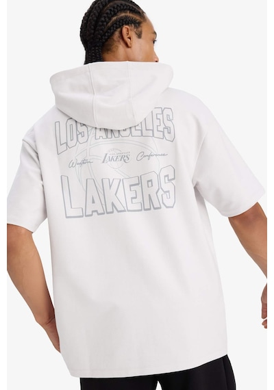 Defacto Defactofit Nba Los Angeles Lakers Boxy Fit Kapüşonlu Sırt Baskılı Kısa Kollu Tişört E8766ax25augr519 Gri