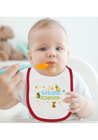 BK Kids Babamın Kızanıyım Tasarımlı Kırmızı Bebek Mama Önlüğü-1 Kırmızı