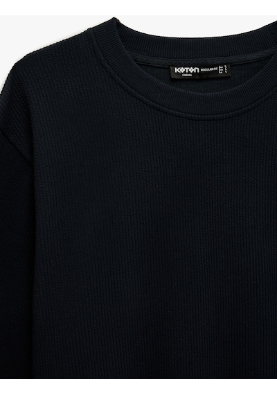 Koton Uzun Kollu Fitilli Regular Fit Basic Bisiklet Yaka Sweatshirt Lacivert 6sam70012mk Lacivert