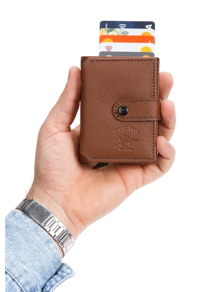 Newish Polo Rfid Özellikli Patlı Mekanizmalı Akordiyon Kartlık Cüzdan- Suni Deri Açık Kahverengi