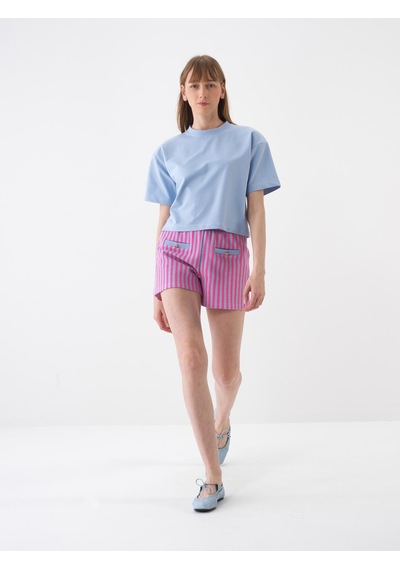 Xint Mavi Pamuk Dokulu Oversize Tişört 602459