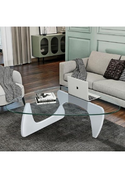 VitrA, Yeni Nesil Modern Elips Geometrik Orta Cam Sehpa, Beyaz