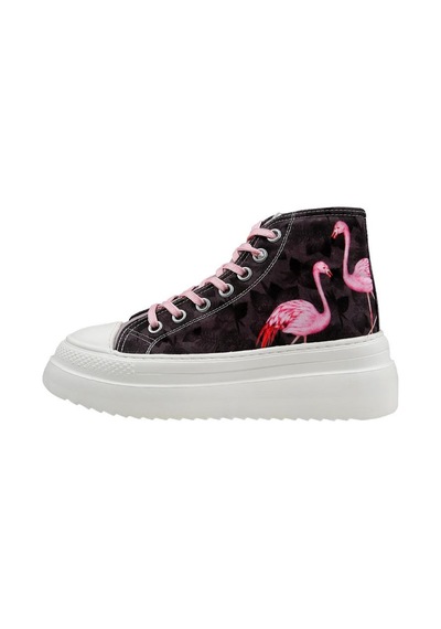 Kadın Vegan Kahverengi Kalın Taban High Sneakers - Brown Tropical Tasarım Çok Renkli
