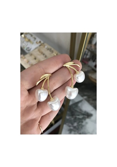 İnci Detaylı Elma Model Küpe Altın