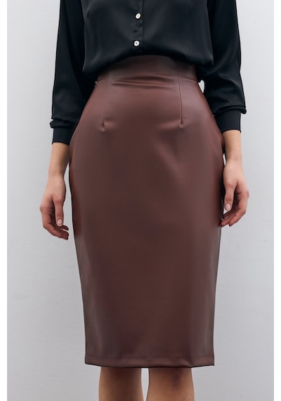 Sateen Deri Kalem Etek - Kahve-135594 Kahve