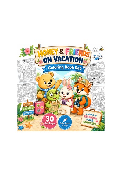 Papelia Honey & Friends On Vacation Boyama Kitabı 15 Yaprak Eğitici Tatil Temalı Çocuk Aktivite Kitabı