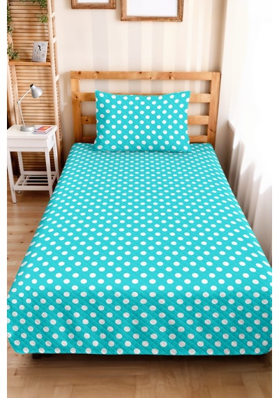 Puantiyeli Turkuaz Genç Odası Tek Kişilik Pike Takımı-modern Beyaz 160x220 Cm Kapitone Yatak Örtüsü Ayazlı Çayır Nefesi