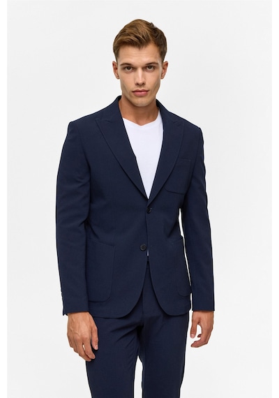 Süvari Lacivert Slim Desenli Sivri Yaka 6 Drop Takım Elbise-38834 Lacivert