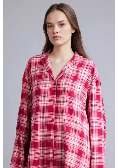 Defacto Regular Fıt Pijama Yaka Flanel Uzun Kollu Elbise G7996ax26spbr205 Bordo-br205