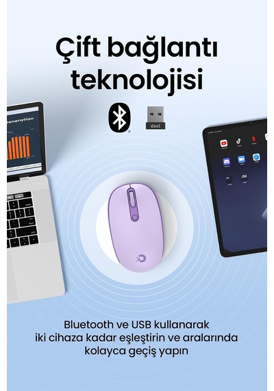 Mx400 Prime Pro Sessiz Kablosuz Mouse Bluetooth Ve 2.4ghz Wireless Bağlantı - Ayarlanabilir Dpı Lila