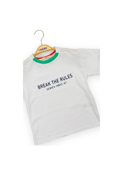 Çikoby Erkek Çocuk Pamuklu Break The Rules Yazılı Tshirt-11676-beyaz Beyaz