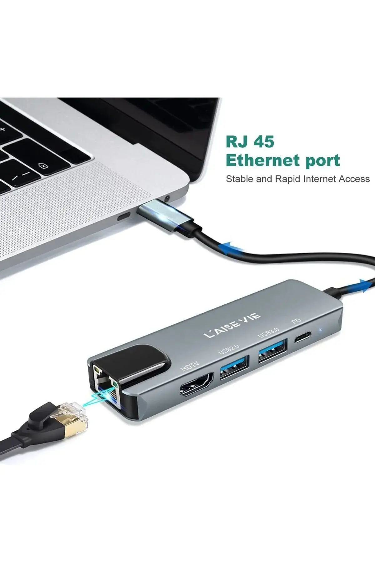 Yeni Nesil Ethernet Girişi Usb Çoklayıcı 5in1 Usb Typec Hub Port Hdmi Usb Adaptör Type-c Girişli Hub