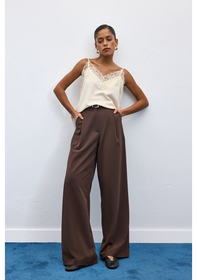 Sateen Lena Palazzo Pantolon - Kahve-136956 Kahve
