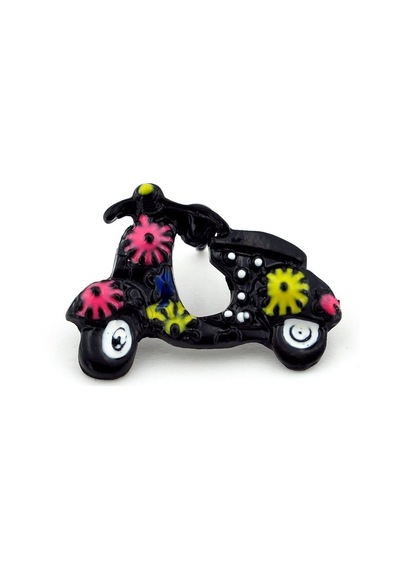 Solfera Çiçekli Siyah Vespa Scooter Yaka Çanta Süsü Metal Rozet Pin Rz145