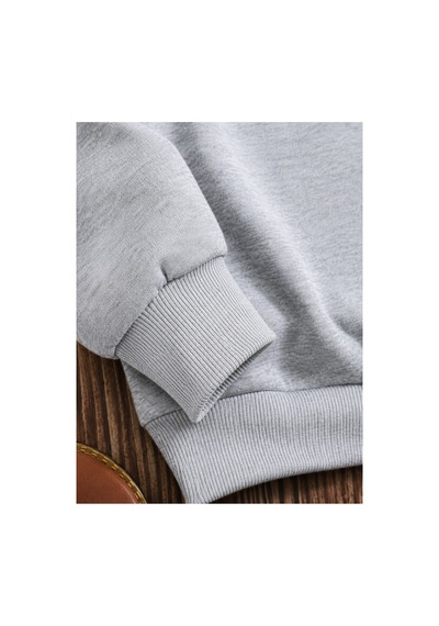 Esade Kadın Pembe Zampak Çiçek Kol Baskılı Rahat Kalıp Bisiklet Yaka Gri Sweatshirt Gri