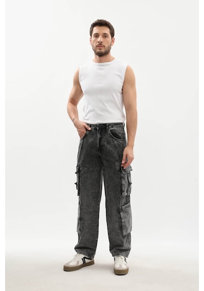 Banny Jeans Erkek Kargo Cepli Jean Pantolon Gri