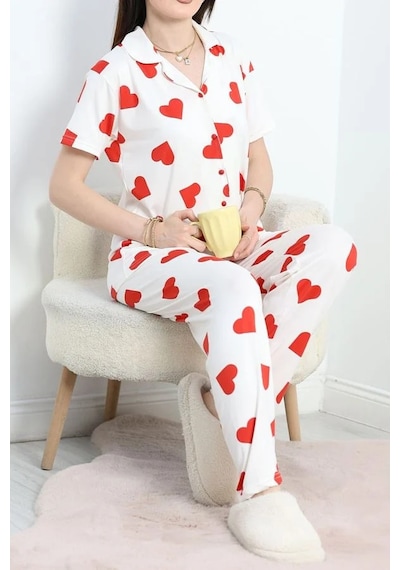 Seka Store Seka Milan Kumaş Düğmeli Pijama Takımı Beyazkırmızı - 70455.1048. Çok Renkli Seka Store Seka Milan Kumaş Düğmeli Pijama Takımı Beyazkırmızı - 70455.1048. Çok Renkli