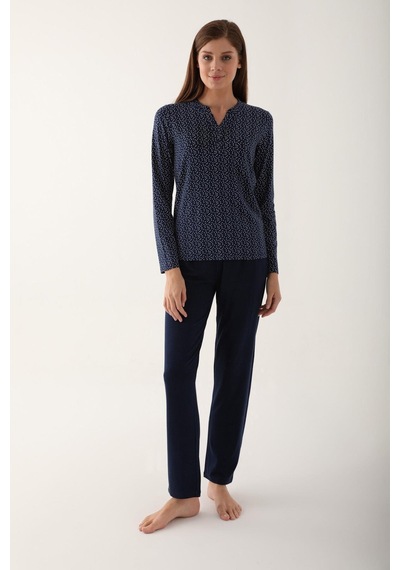 Arnetta 2659 Dotted Lacivert Kadın Uzun Kol Pijama Takım 001