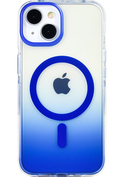 Apple Uyumlu iPhone 13 Kılıf Kablosuz Şarj Özellikli Şeffaf Transparan Renk Geçişli Toros Kapak Mavi