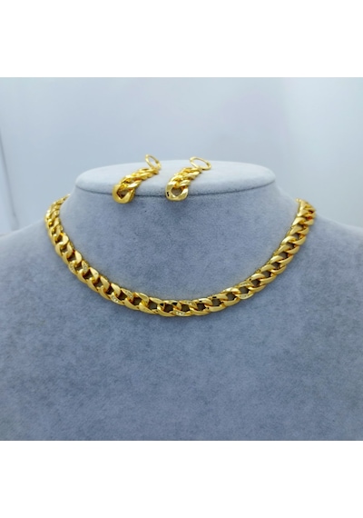 Yeni Sezon Vip Özel Seri 22 Ayar Altın Kaplama Paslanmaz Çelik Örgü Model Kadın Kolye Küpe Seti Gold