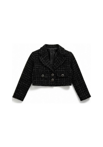 Zekids Kız Çocuk Tüvit Simli Crop Ceket-16432 Siyah