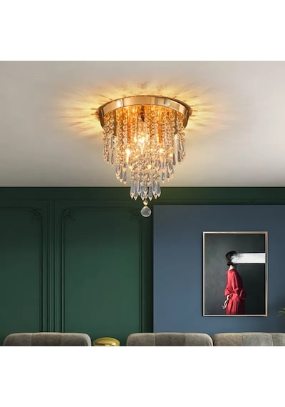 Ahenk Gold Kristal Taşlı Modern Salon Avize