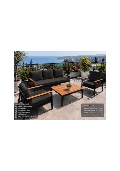 Balkon Mobilyası , Bahçe Mobilyası, 3-1-1 Takıma Uygun, Minder Kılıfı , Koruyucu Kılıf ,outdoor Kumaş Siyah