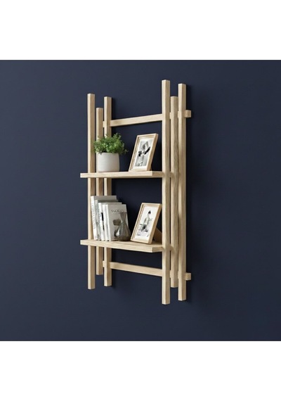 Köknar Masif Ahşap Duvar Rafı - 60x40 Cm Yapışkanlı Raf - Demonte Dekoratif Kitaplık Bej