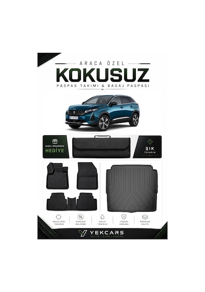 Peugeot 3008 2018 Model Aracınıza Özel 4d Karbonlu Kauçuk Paspas Takımı Ve Alt Bagaj Havuzu
