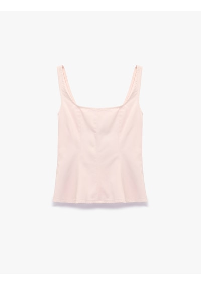 Koton Pamuklu Kolsuz Fermuar Detaylı Slim Fit Kare Yaka Bluz Pembe 6sal30010mw Gül