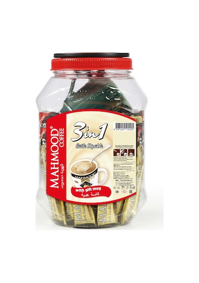 Mahmood Coffee 3'ü 1 Arada Sütlü Köpüklü Kahve Kavanozlu Bardak 36 x 18 G + Fincan