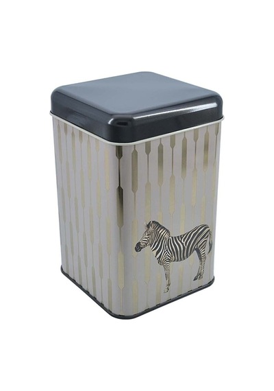 Safari Zebra Desenli Kare Metal Saklama Kabı 10.5 x 10.5 x 16 CM 1.7 L Çok Renkli