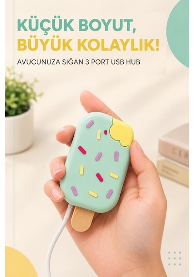 Tr Torima Dondurma Usb Hub Dağıtıcı 2.0 Usb + Type-c Port Çoğaltıcı Yd45 Su Yeşili