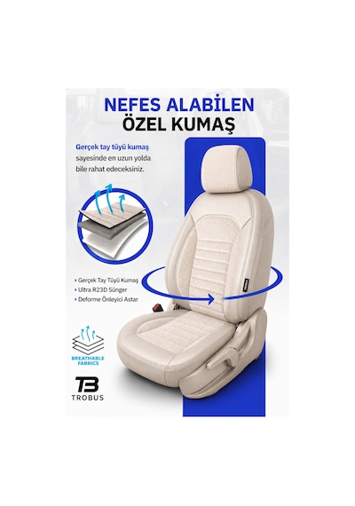 Citroen Nemo 2008-2014 Ortopedik Tay Tüyü Koltuk Kılıfı Prestige Line Krem