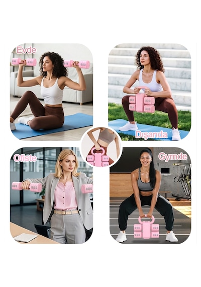 Ayarlanabilir Modüler Kettlebell Ve Dambıl Seti 5 Kg Ev Fitness Ve Güç Antrenman + Pembe Renk Direnç Bandı