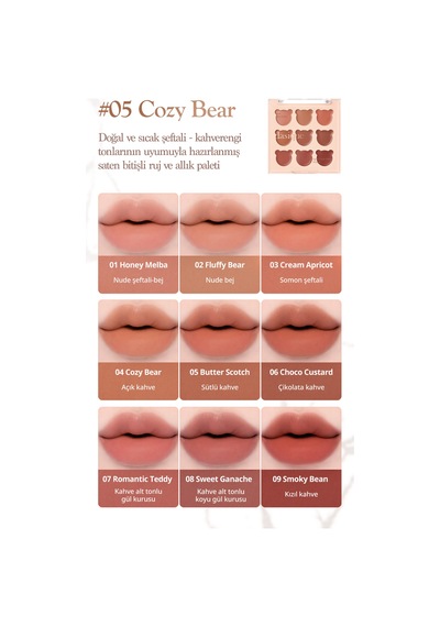 Dasique 9 Renkli Ruj & Allık Paleti Mood Painting Lip & Cheek Palette 05 Cozy Bear 05 Cozy Bear