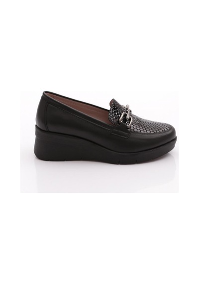 Dgn 1041 Kadin Kalin Taban Comfort Ayakkabi Siyah Yılan