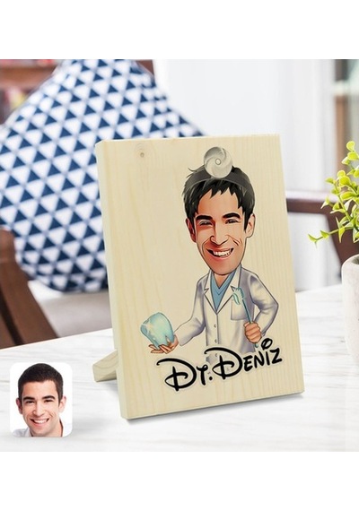 Kişiye Özel Isimli Erkek Diş Hekimi Karikatürlü Dekoratif Ahşap Ç (539866186)