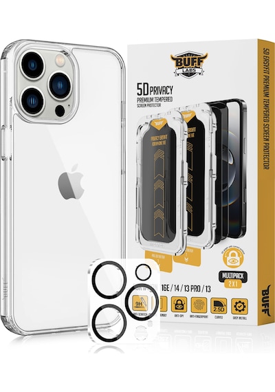 Buff Apple Uyumlu iPhone 13 Pro Paket - Şeffaf Kılıf + Ekran Koruyucu + Lens Koruyucu Privacy Hayalet