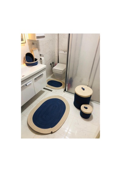 Jüt,hasır,6 Lı,banyo Paspas Takımı,bohem Tarzı Banyo Takımı,iskandinav Paspas/sepet İndigo Krem İndigo Krem