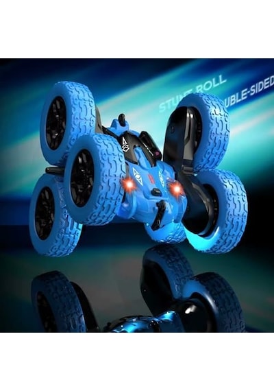 Oyuncak 2.4 Ghz Uzaktan Kumandalı Full Fonksiyon Işıklı Şarjlı 360 Dönebilen 6 Tekerlekli Drift Atabilen Akrobat Araba Mavi-yeşil Mavi