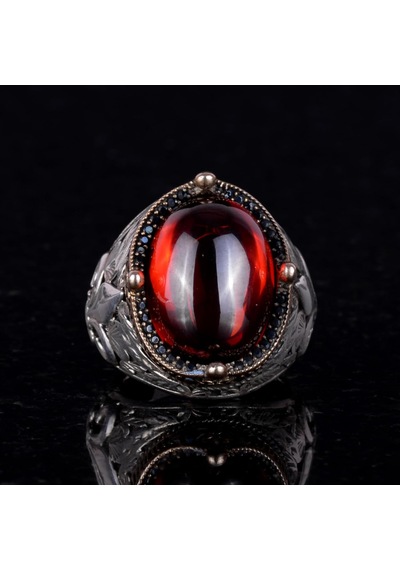 925k Ayar Gümüş Yüzükler Premium Yapay Taşlarla Cabochon Garnet Yapay Gümüş