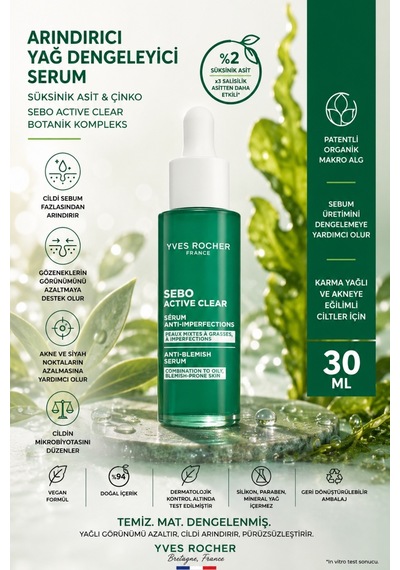 Süksinik Asit & Çinko İçerikli Sebum Dengeleyici Gözenek Sıkılaştırıcı Yüz Serumu - 30 Ml